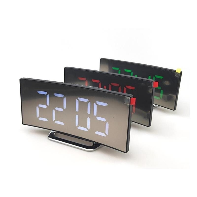 Night Light Alarm Clock Digital LED Display Operated Battery I2G7 Mirror V3M6