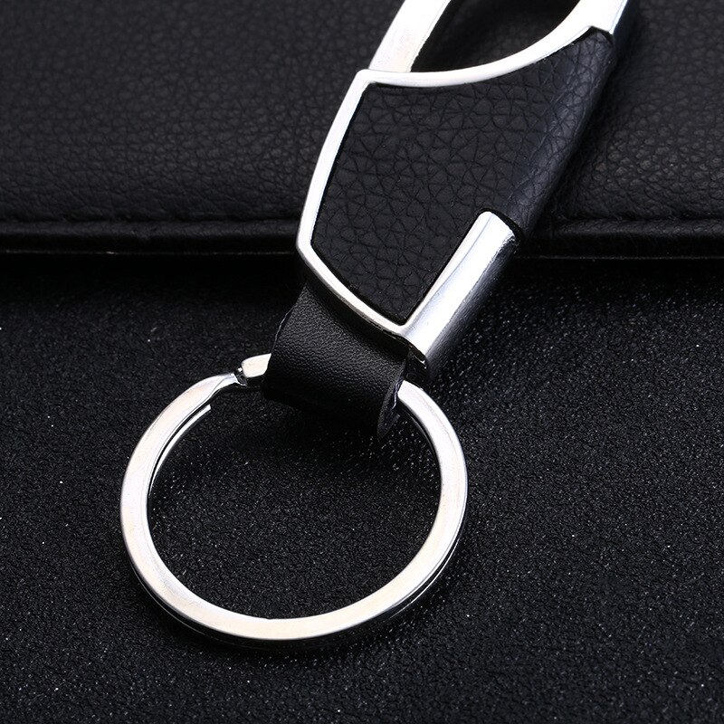Mode-sieraden Metalen Sleutelhanger Heren Lederen Auto Eenvoudige Leer En Metalen Legering Gesp Mannen Zwarte Auto sleutelhanger: Zwart