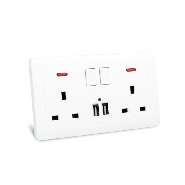 USB Power Socket, Many style Panel, Bedroom socket,AC110V-250V 13A Wall Embedded, Double usb Universal/UK/IN Standard Outlet: 2UK USB Switch