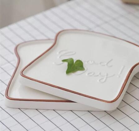 Platos de cena para tostadas, bandeja de aperitivos, plato de cerámica, vajilla en forma de pan, plato de postre, herramientas de cocina: 2pcs
