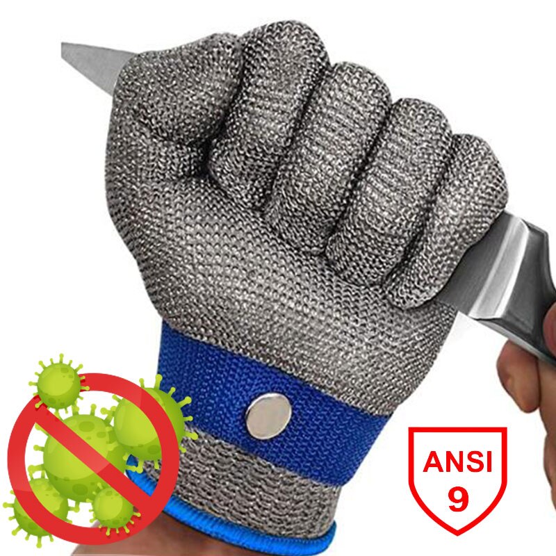 Antibacterial Cut Resistant Glove Level 9 Stainless Steel Wire Metal Mesh Butcher Safety Work Gloves For Meat Cutting Gloves: L