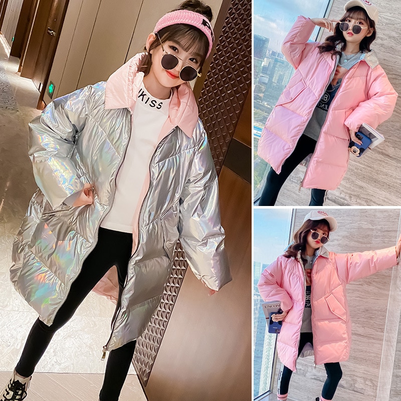 Teenage Meisjes Winter Mid-Lengte Jas Koreaanse Stijl Kinderen Patchwork Kleding Mode Kids Meisjes Casual Jas, #9237