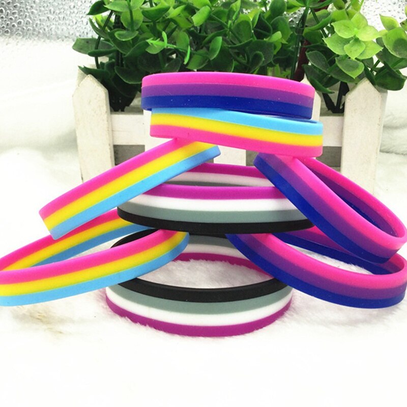 1pcs Pride Rainbow Pansexual Asexual Genderqueer Bisexual Silicone Rubber Bracelets Gay Lesbian Wristband Jewelry