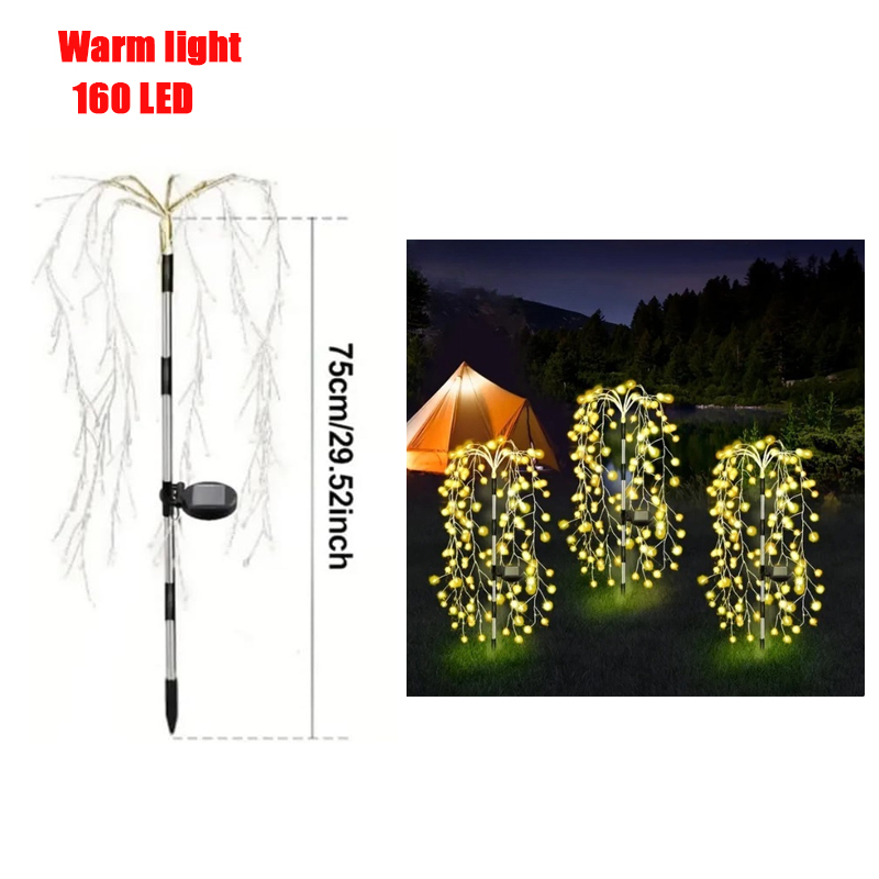 120/160/200 led soldrevne hagelys piletre fyrverkeri lys utendørs vanntett levende svaiende lys for terrasse: Oransje