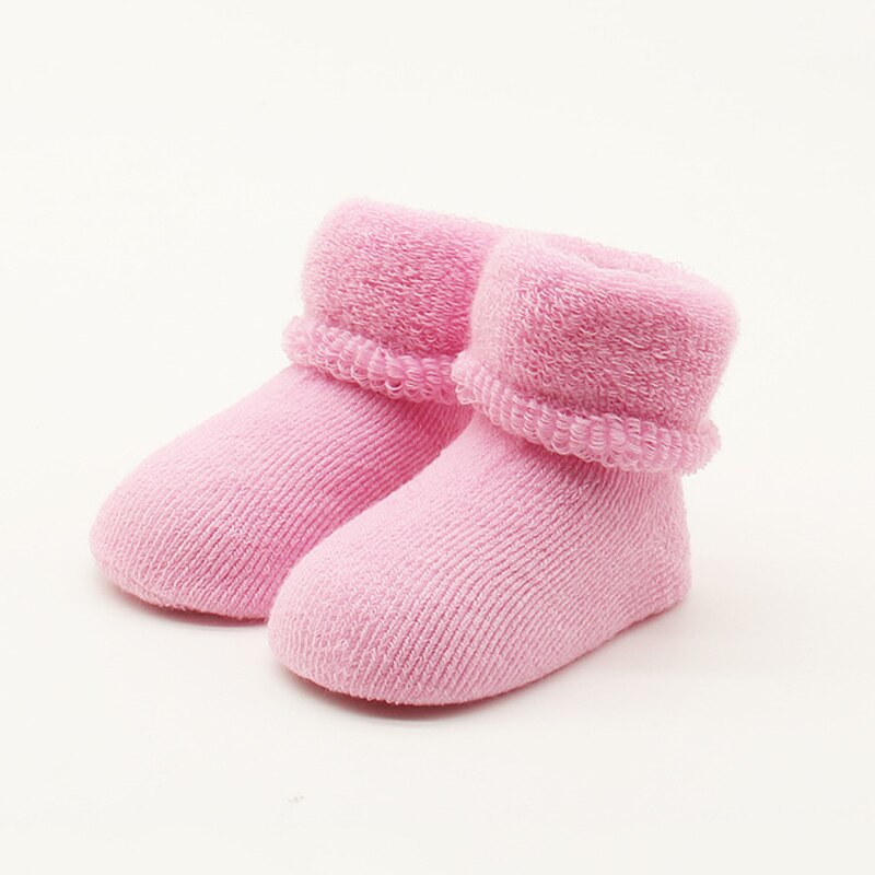 0-6 M Baby Mädchen Jungen Socken Neugeborenen Säugling Winter Warme Stiefel Kleinkind Kinder Solide Weiche Baumwolle Terry Socken booties 9,5 cm Länge