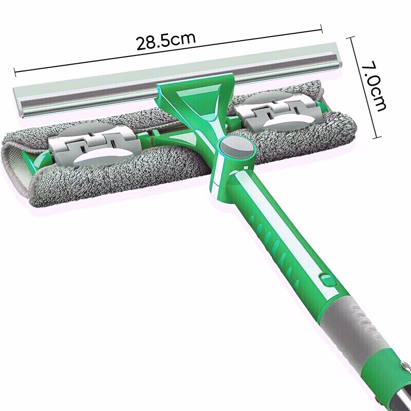 Glass Cleaning Tool Double-sided Telescopic Rod Window Cleaner Mop Squeegee Wiper Long Handle Rotating Head Brush: Green