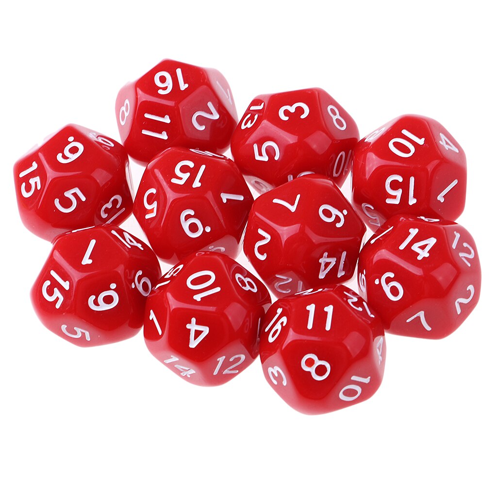 16-Sided D16 Acrylic Dices Table Game Accessory Toys for DND MTG TRPG 10Pcs: Red