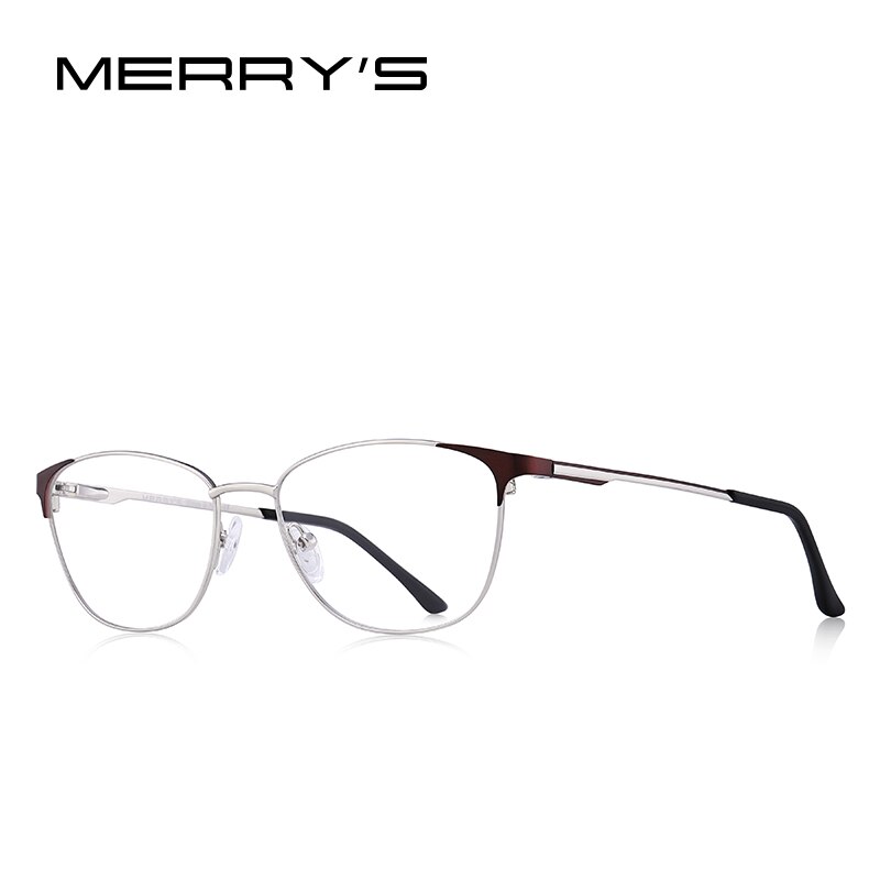 MERRY'S Women Cat Eye Glasses Frame Ladies Optical Eyewear Myopia Prescription Optical Eyeglasses S2053: C03 Brown Silver