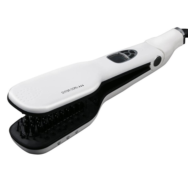 Steam Hair Straightener, Hair Styling Wide Tooth Comb Brush Anti-Scald Fast Heating Straightener Brush: White / EU