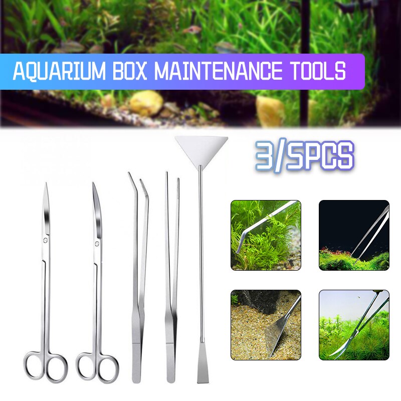 3pcs Aquarium Fish Tank Tools Kit Aquarium Fish Tank Aquatic Plants Long Tweezers Scissors Stainless Steel Maintenance Tools
