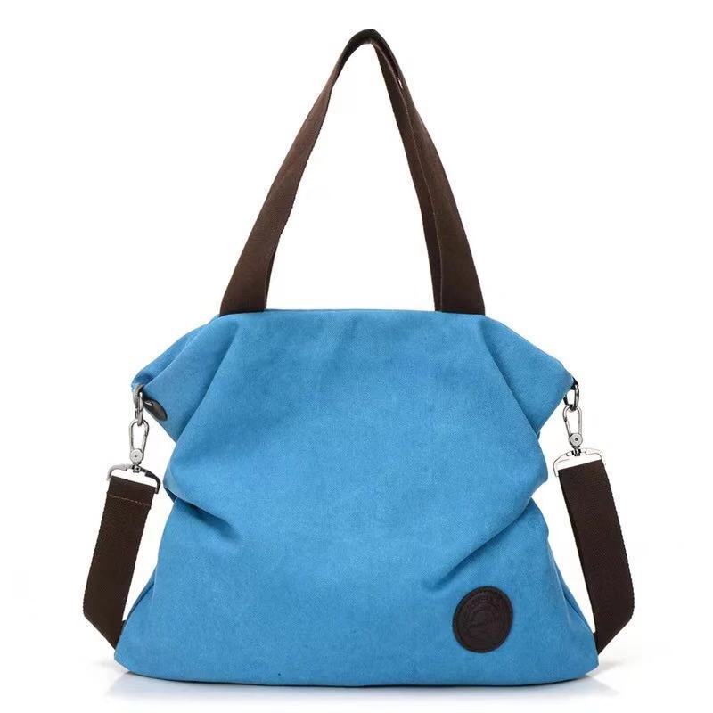 Kvinder lærred håndtasker retro stor kapacitet kvindelige skuldertasker stilfulde casual crossbody tasker klassiske solide totes: Himmelblå