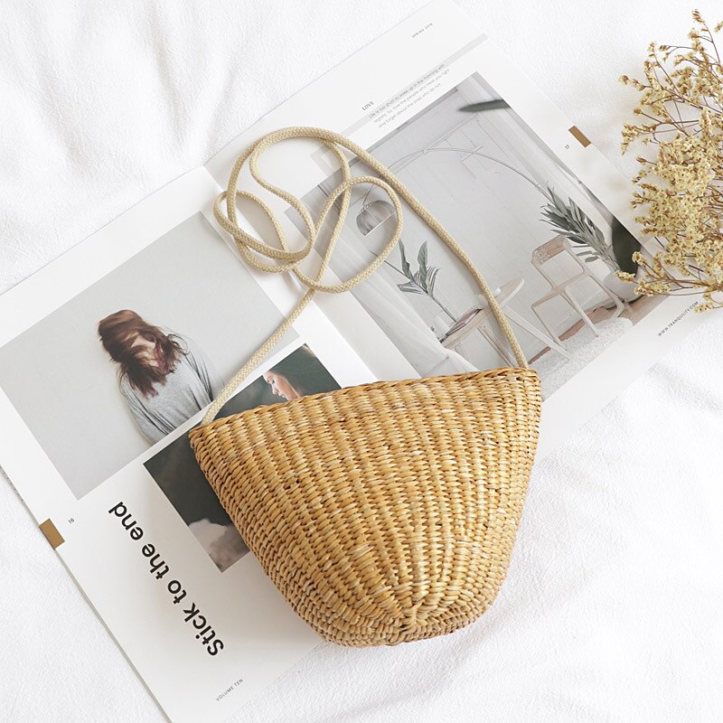 Bolso tejido de paja para vacaciones en la playa, Mini bolsa de concha, bolso de ocio tejido, bolso de una tira
