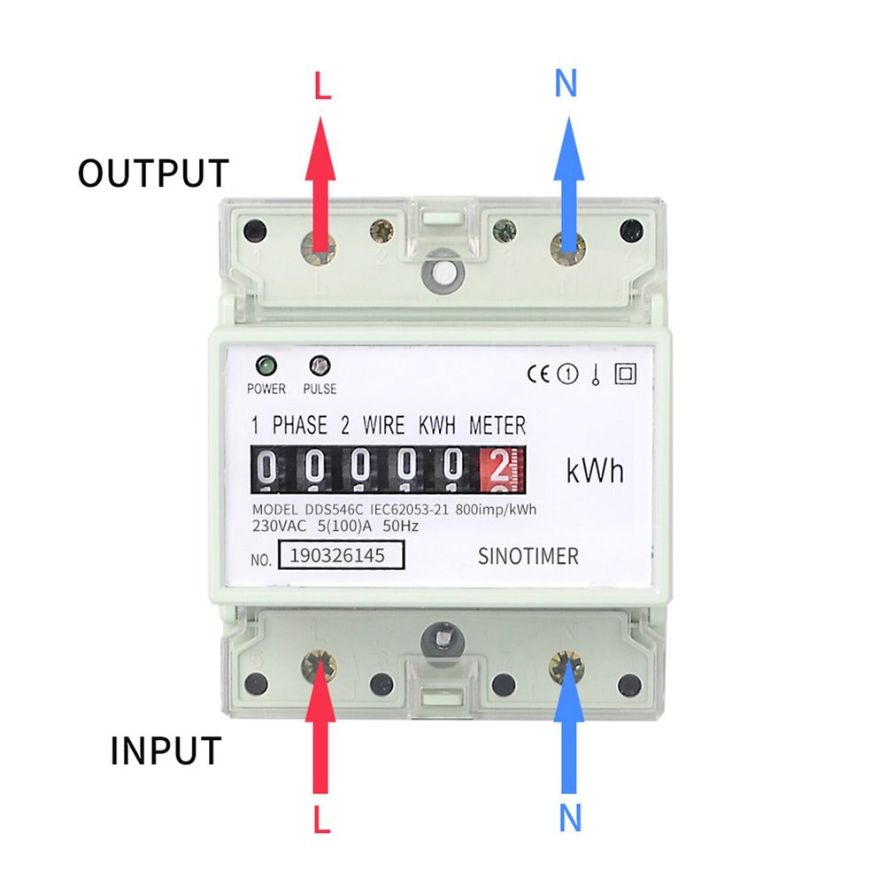 SINOTIMER DDS546C 5 (100) A 230VAC 50 / 60Hz Single Phase Analog Power Meter Electric Power Meter Household Electric Din Rail