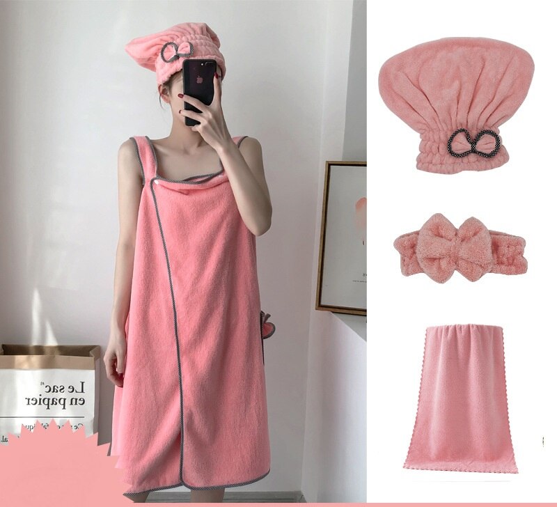 4 pièces/ensemble absorbant serviette enroulée corail polaire chemise de nuit jupe soutien-gorge serviette de bain microfibre serviette dame bonnet de douche bandeau ensemble adultes