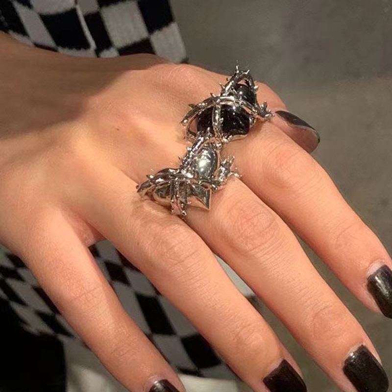 Punk Gothic Spider Ringen Doornen Liefde Hart Vintage Geopend Ringen Voor Vrouwen Halloween Party Sieraden Huwelijkscadeau