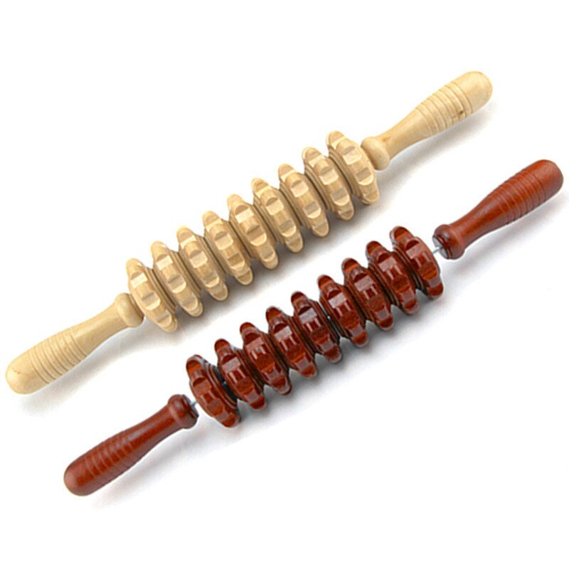 9-Wiel Houten Buik Stimulator Multifunctionele Fitness Roller Stok Spier Relax Tool Body Anti Cellulite Taille Massage