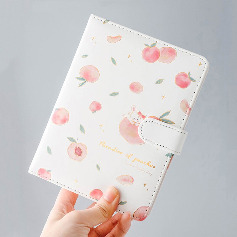 Cute Peach Diary Planner for Girl Student Kawaii Small Fresh Color Page PU Magnetic Agenda Journals Notebooks Stationery