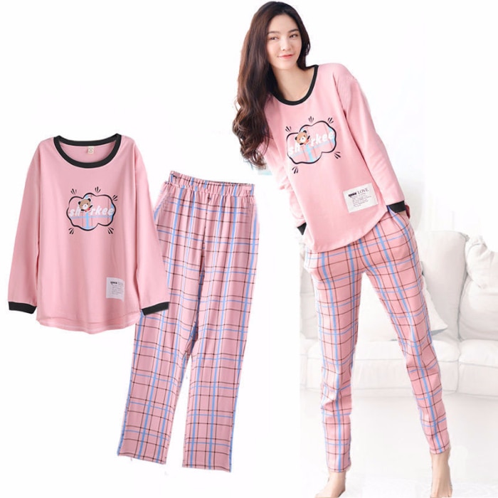 Spring And Autumn Cotton Pajamas For Women Long Sleeve Trousers 2 Pcs Pyjama Sets Good Pijama Casual Sleepwear
