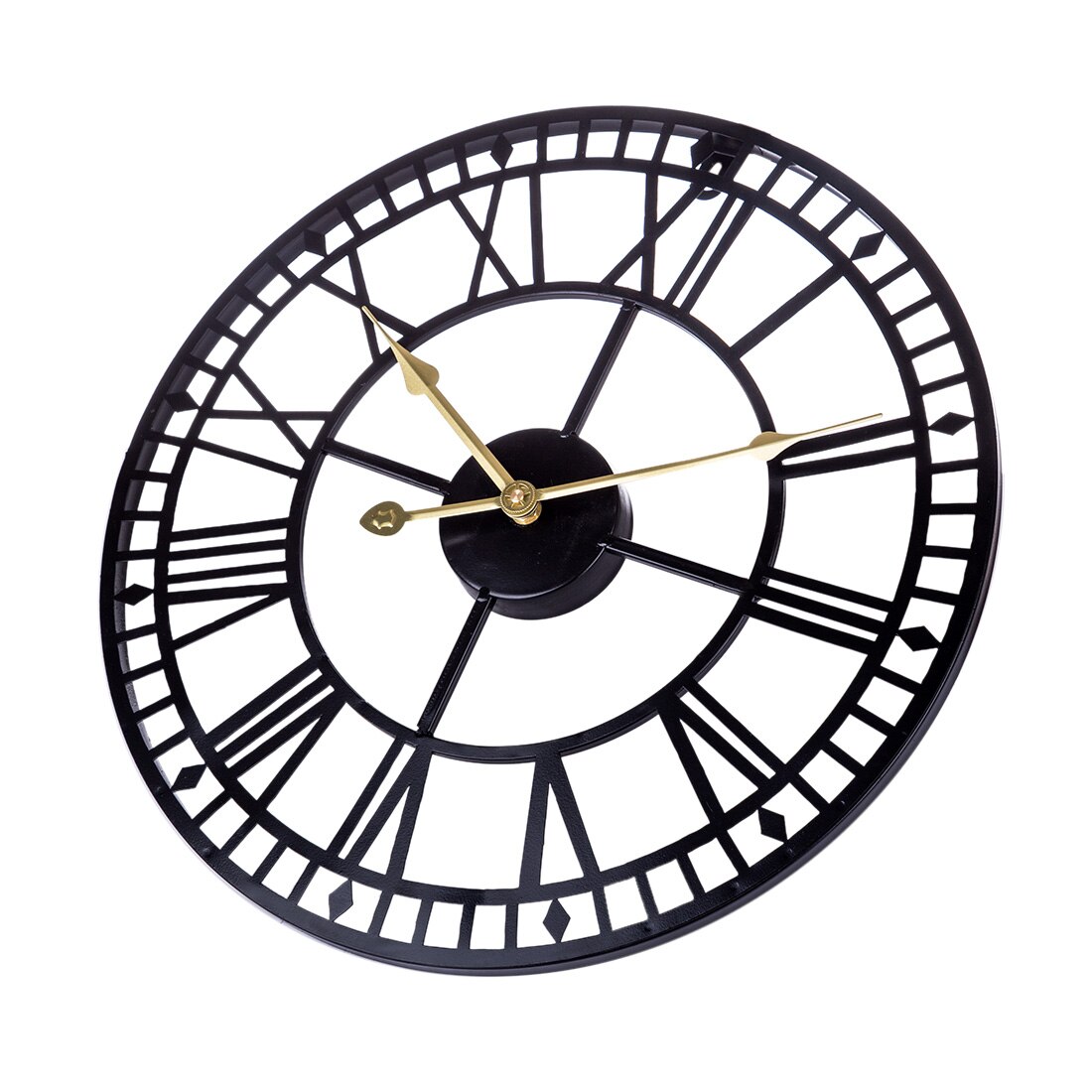 24 Inches 60cm Iron Hollow Wall Clock Roman Numerals Silent Wall Clock Hanging Clock Home Decor - Black