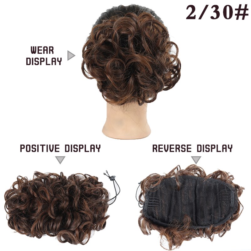 Ailiade rörigt hår bulle lockigt chignon syntetiskt hårstycke för kvinnor hår elastiskt gummiband 2 kamklämma i uppsatt hårförlängning: 2130