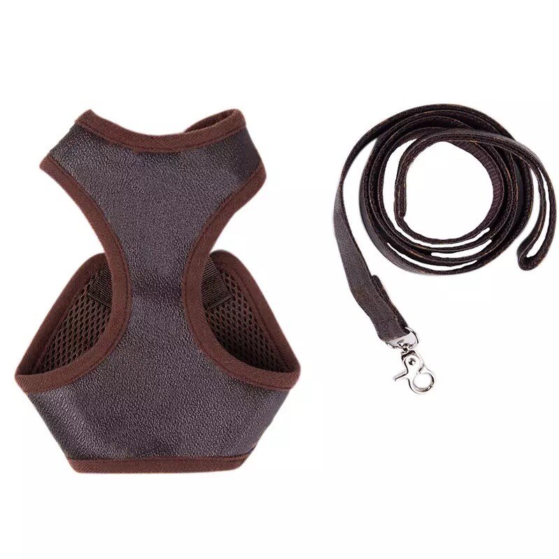 Pet Dog Waistcoat Style Adjustable Leather Leash Harness Set for Small Dogs Outdoor French Bulldog Pomeranian FHL02