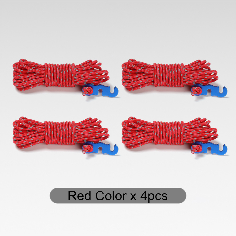 Cordes de tente réfléchissantes pour l'extérieur, 4 pièces, corde de Camping avec ajusteur de lignes en aluminium, pochette de tendeur pour auvent de bâche de tente: Rouge