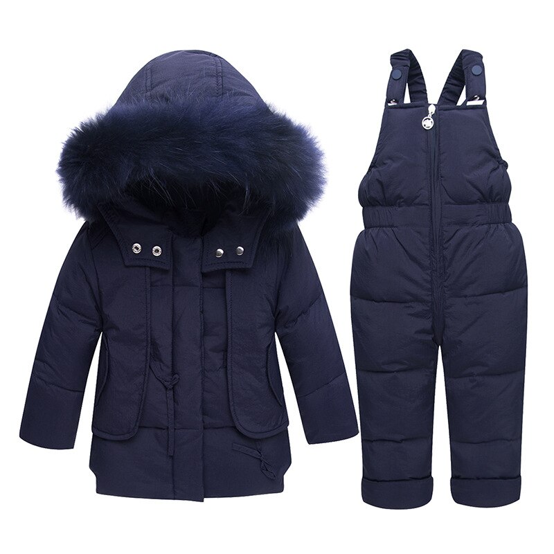 Winter Baby Baby Pak Dikke Warme Kids Donsjack Jas Jumpsuit Kinderen Meisjes Kleding Set 1-4 Jr jongen Snowsuit Kleding: Navy Blue / 12m