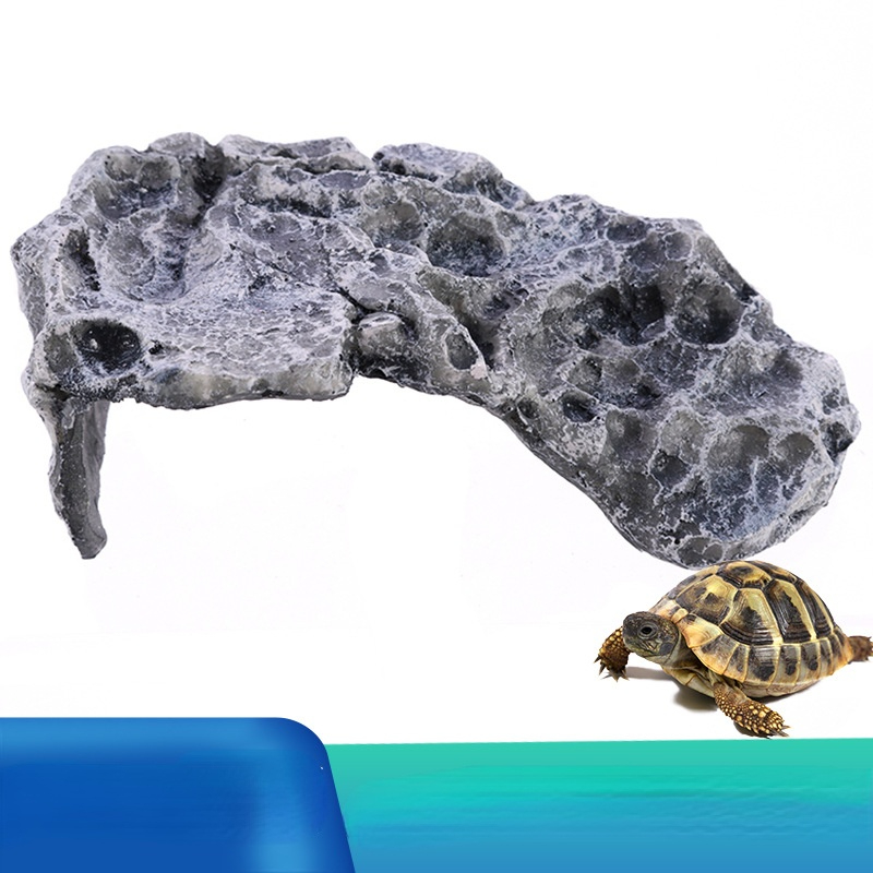 Tortoise Reptiles Basking Climbing Platform Resin Hiding Cave Grey rock shape Rotating Turtle Fish Tank Landscaping Decor