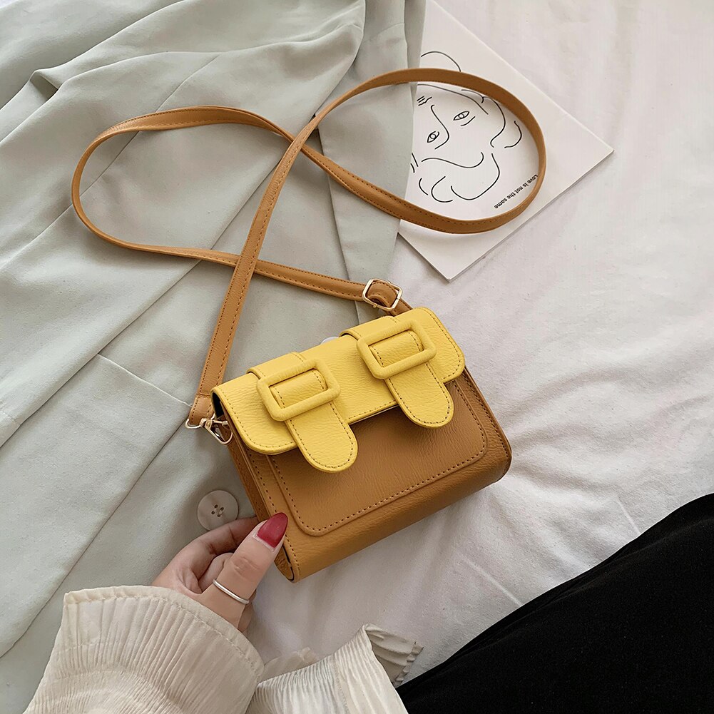 Casual Hit Color Women Shoulder Bags PU Leather Flap Crossbody Handbags Purse Popular Simple Female Daily Bag: Yellow