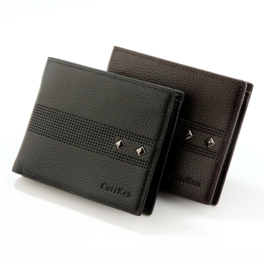 Men's classic bi-fold wallet solid color rivet purse slim hand card holder