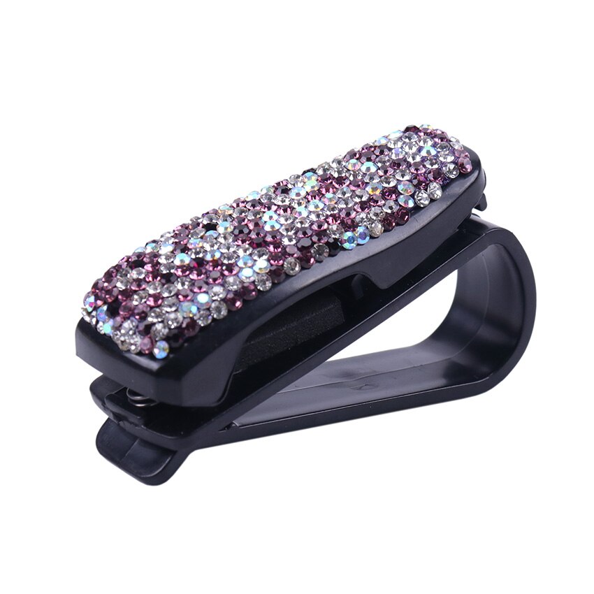 1PC Sun Visor Glasses Bracket Bill Clip Portable Sunglasses Eyeglasses Car Interior Supplies Rhinestone Diamond Decoration Clip: Purple
