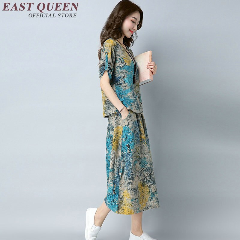 Chinese oosterse vrouwen tweedelige set zomer broekpak vrouwen vintage bloemenprint elegante dames broek pak AA2559 YQ