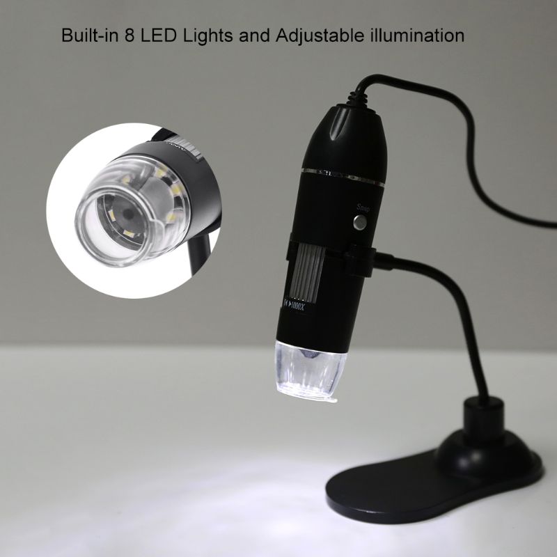 USB Digital Microscope 8 LED 1000X Electronic Endoscope Zoom Camera Magnifier Protable with Stand Holder