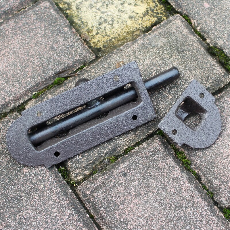 Antique Black Large Hand Cast Iron Door Bolts Home Garden Decor Handmade Heavy Metal Narrow Fasten Door Window Bolts