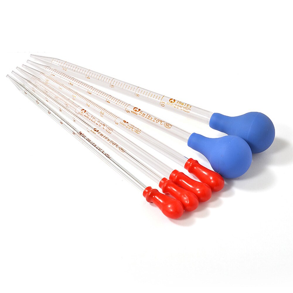 5Pcs 0.5/1/2/3/5/10ml Glass Scale Line Dropper Pipette Lab Dropper Dropping Pipet Blue Rubber Head Pipettors Laboratory Supplies