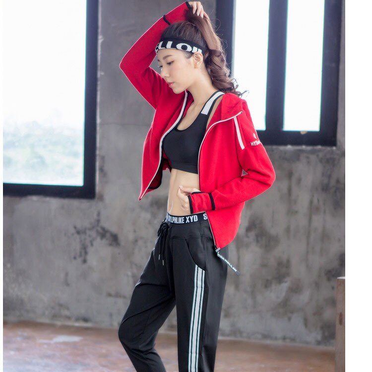 South Korea Fitness Suit Loose Running Women's Morning Running Long Sleeve lady Suit Zipper Quick Dry Fitness Suit sweatsuit