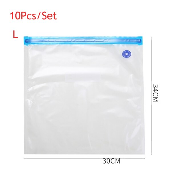 5PCS/10PCS Kitchen Food Saver Vacuum Bag Reusable Food Air Vacuum Compressed Bag Ziplock Freezer Bags Kitchen Organizers: L 30x34cm  10PCS