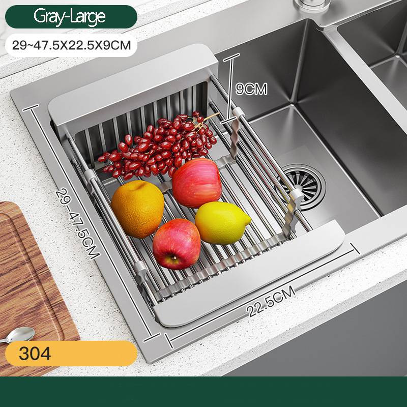 Égouttoir à vaisselle, panier de vidange d'évier en acier inoxydable, évolutive, rangement de cuisine, égouttoir pour légumes et Fruits, organisateur universel: Rouge