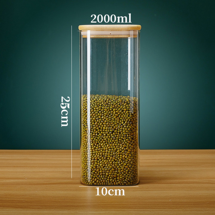 Square Glass Storage Jars with Bamboo Lid for Coffee Beans Grains Noodles food Storage Containers Kitchen Organizers Storage: plum