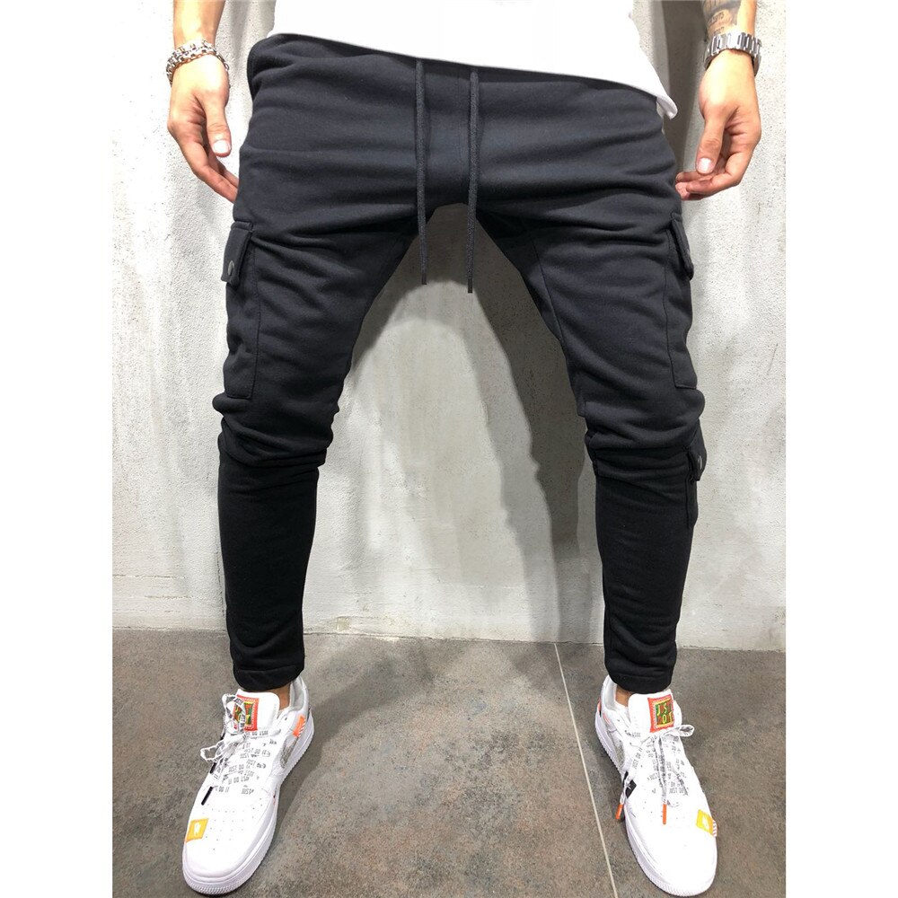 Autumn And Winter Pants Men Joggers Sweatpants Cotton Terry Cloth Streetwear Multiple Pockets Cargo Trousers