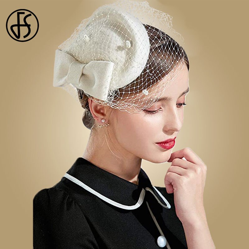 FS British Vintage White Wool Felt Pillbox Hat Lad... - Grandado