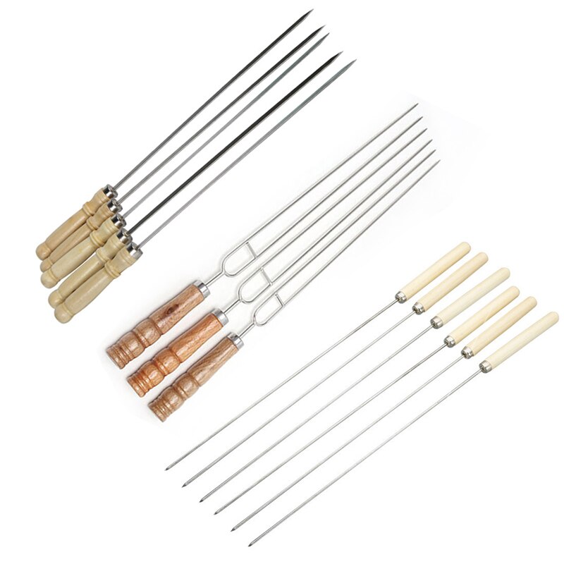 20 piezas de carne asado varilla para pinchos de barbacoa de acero inoxidable aguja brochetas de barbacoa utensilios de cocina al aire libre Camping Picnic
