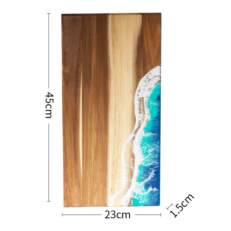 Deska robić krojenia z drewna akacjowego z żywicy epoksydowej, dekoracja z motywem oceanicznych fal, deska kuchenna robić przygotowywania posiłków i serwowania wędlin, deska robić chleba challah.: Default Title