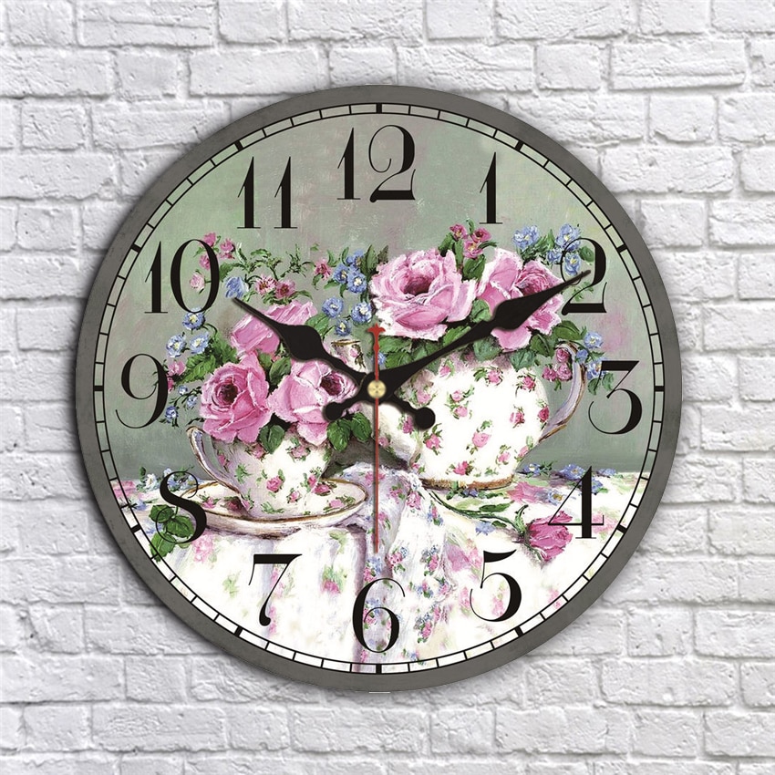 Shabby chic blekkmaleri blomsterklokke hjemmeinnredning for kjøkken stille levende klokker tilbehør kunst vintage store veggklokker