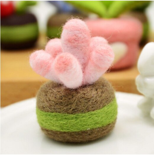 Succulent plants wool needlepoint kit wool felt needle felting pendant craft needlecraft DIY handmade