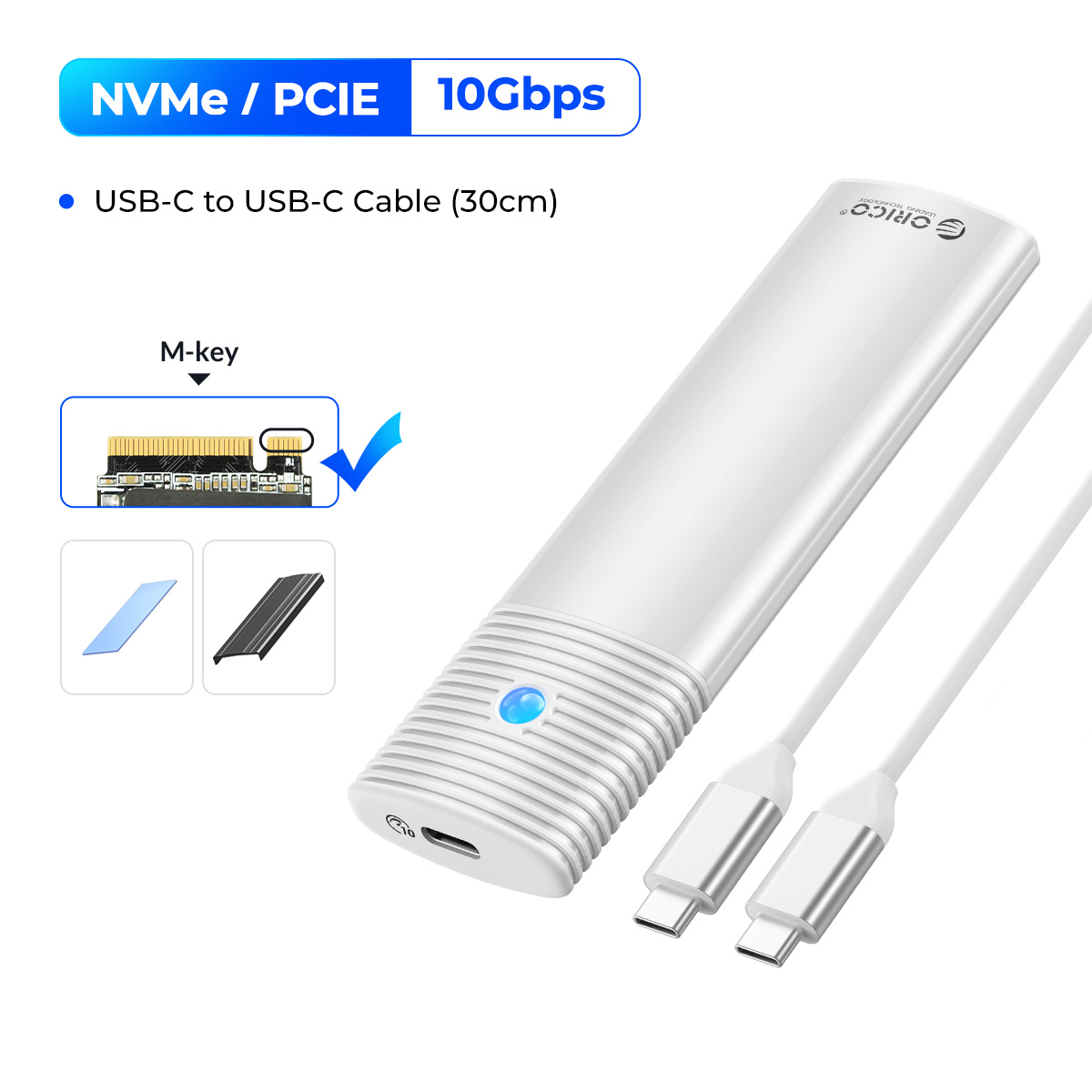 Obudowa ORICO M2 NVMe SSD 10Gbps PCIe M.2 NVMe SATA SSD Przenośna obudowa USB C 3.2Gen2 Bez narzędzi Zewnętrzny adapter z metalowym radiatorem: Beżowy