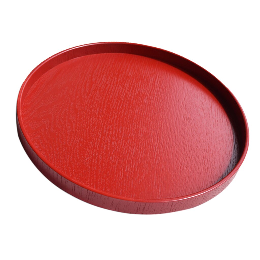 Round Wooden Plate Food Snack Serving Trays Salad Bowl Platter Red 21cm