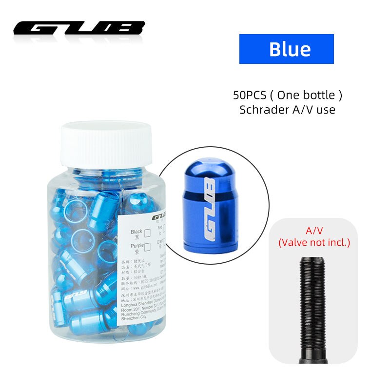 GUB 50 sztuk zawór rowerowy Cap opcjonalnie Schrader A/V Presta F/V stopu CNC anodowane osłona na sutek rustykalne darmo: SchraderBlueBottle