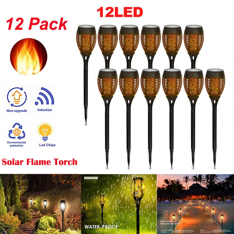 12LED 33LED Solar Flame Torch Light Flickering Waterproof Garden Decor Landscape Lawn Lamp Path Lighting Torch Outdoor Light: 12 PCS 12LED