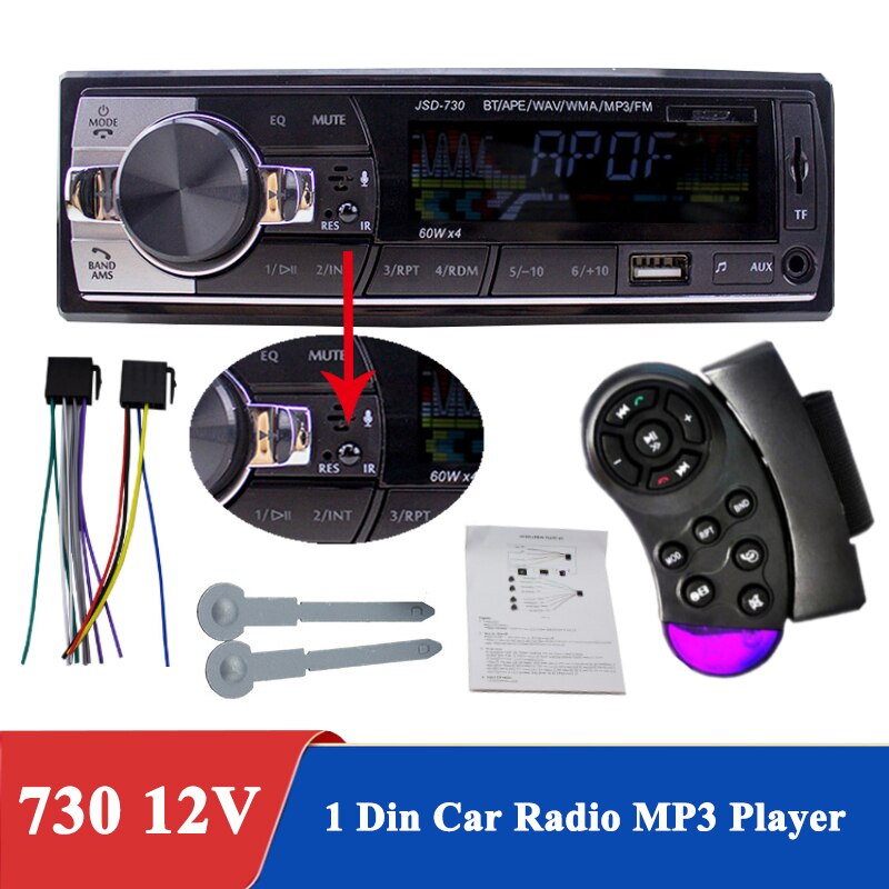 Bluetooth Handfree Car Radio MP3 Audio Player FM/USB/SD/Aux In 1Din In Dash 12V Stereo Remote Control Auto Electronics Subwoofer: 730